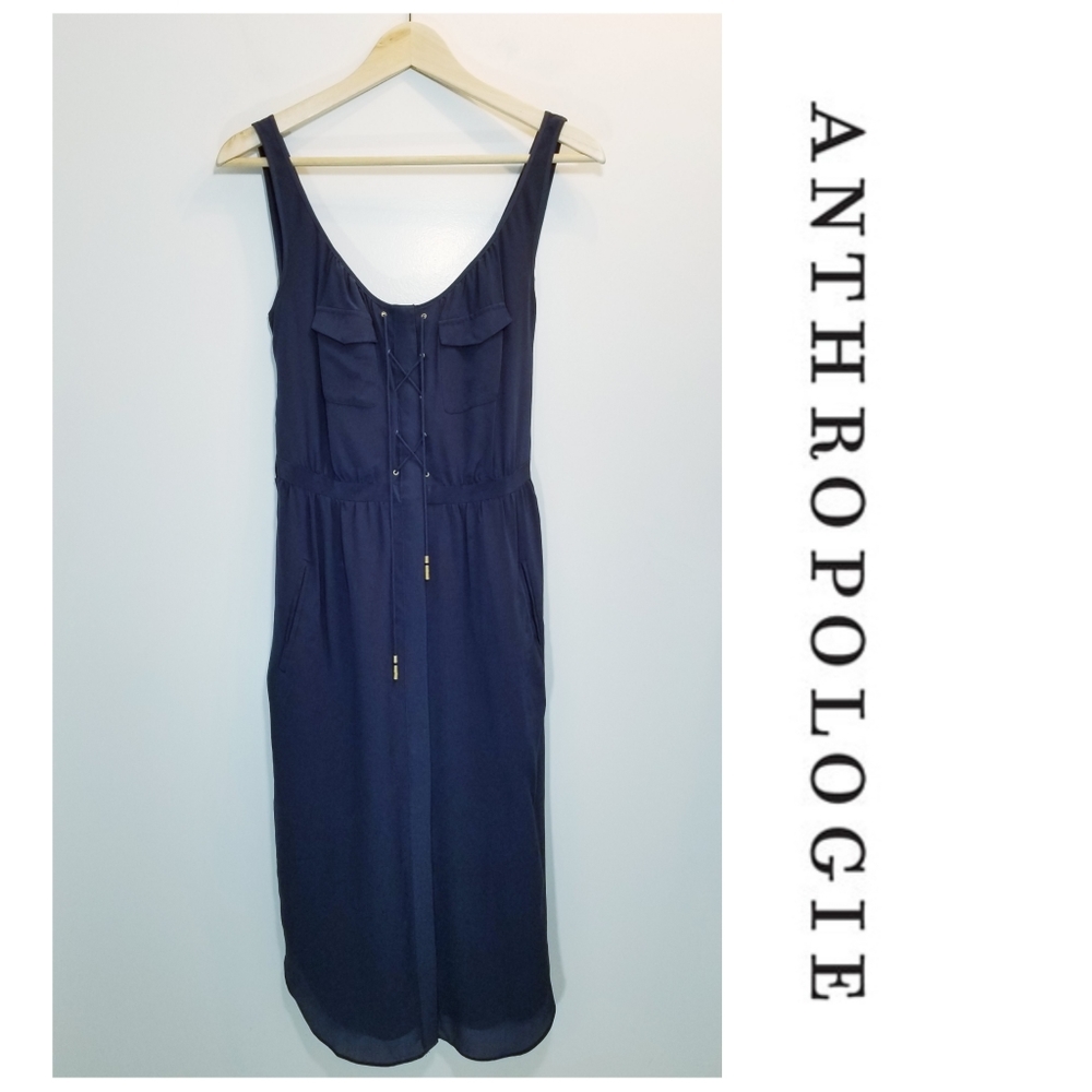 Anthropologie Leifsdottir Silk Cargo Navy Dress